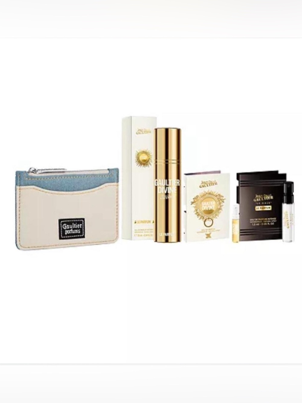 Authentic Jean Paul Gaultier Cream & Blue Denim Card Holder / wallet 4 piece set